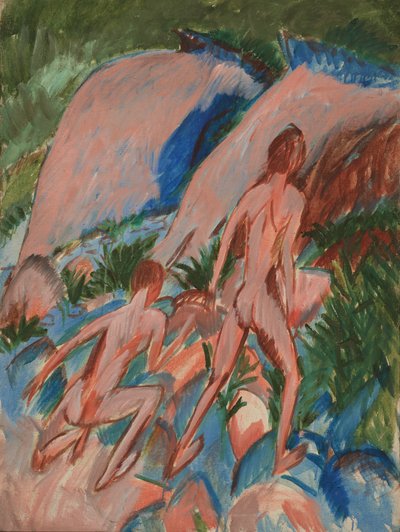 風景の中の2人の裸体像、1913 作： Ernst Ludwig Kirchner