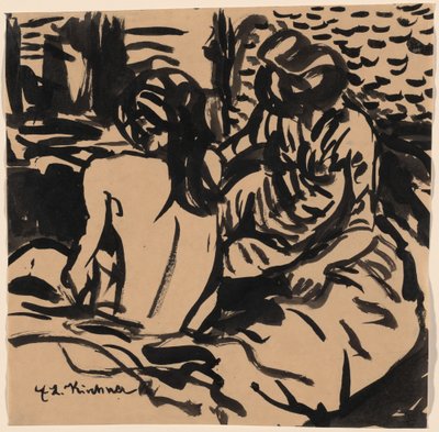 ベッドの上の 2 つのヌード (イザベラと若い女の子) 作： Ernst Ludwig Kirchner