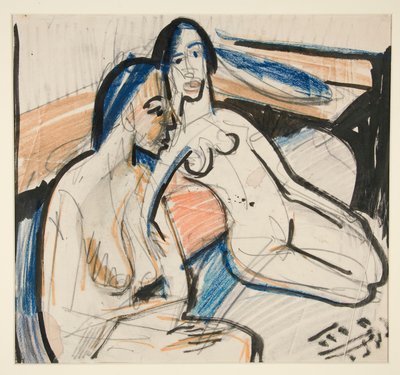 スタジオで 2 人の着席女性 作： Ernst Ludwig Kirchner