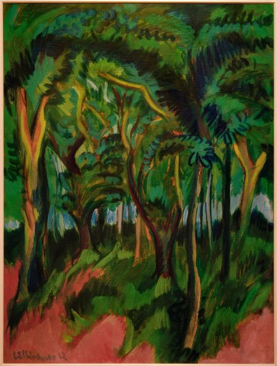 ピンクの前景を持つ森の中心 作： Ernst Ludwig Kirchner