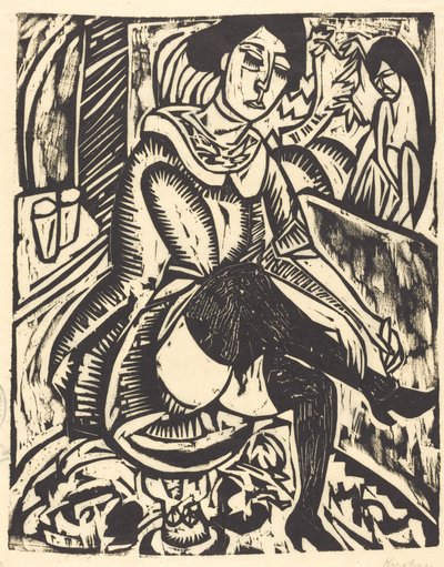 靴ひもを結ぶ女 (Frau, Schuh Zuknopfend) 作： Ernst Ludwig Kirchner