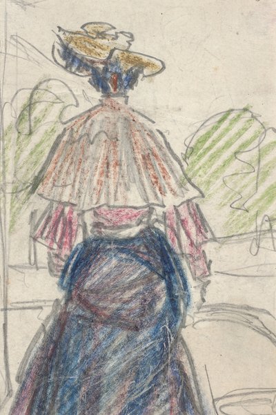 後ろから見た風景の中の女性（鉛筆、クレヨン、紙 作： Ernst Ludwig Kirchner