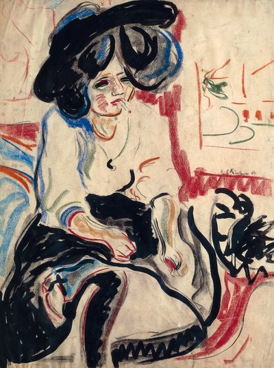 タバコを持つ若い女性 作： Ernst Ludwig Kirchner