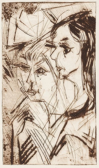 2人の女の子の頭。 1919 作： Ernst Ludwig Kirchner