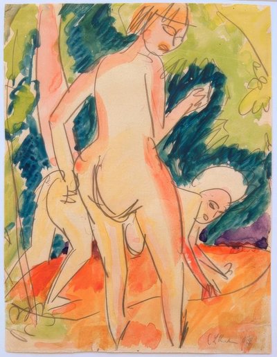入浴する二人の女の子 作： Ernst Ludwig Kirchner