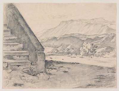 階段テレビのある展望台 そして 山の風景の眺め 作： Ernst Meyer