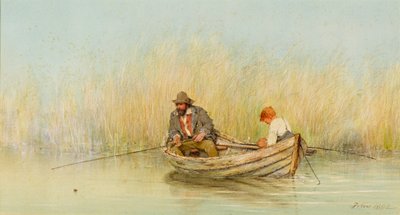 ボートで釣りをする男性と少年の研究 作： Erskine Nicol