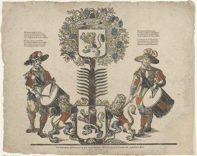 2 つの紋章のある木、両側に太鼓 作： Erven Weduwe Gijsbert de Groot