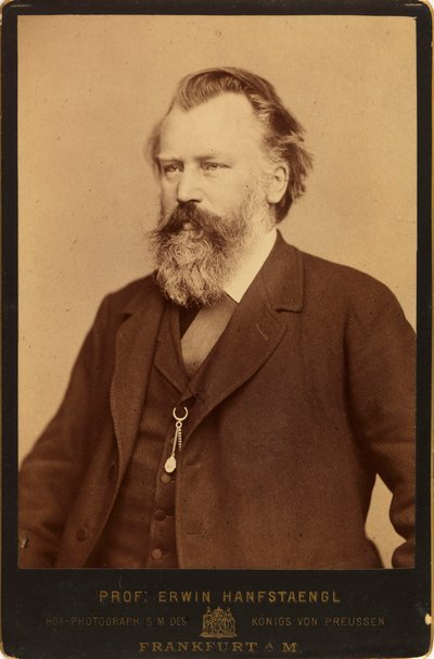 作曲家ヨハネス・ブラームスの肖像、1833～1897年頃。 1870年。 作： Erwin Hanfstaengl