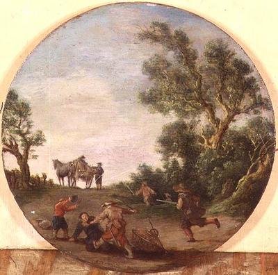 森のほとりの道で旅人を襲う山賊たち 作： Esaias II van de Velde