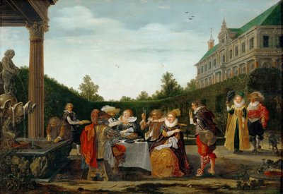 Festin dans le parc du chateau - 城の公園での饗宴 - Velde, Esaias, van de (1591-1630)作。木に油彩 作： Esaias I van de Velde