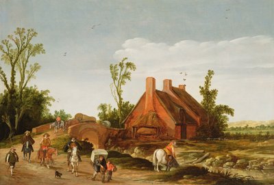 旅人が森を歩く森の風景、1624 作： Esaias van de Velde