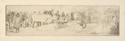 雄牛のいる牧場の風景 作： Esther Blaikie MacKinnon
