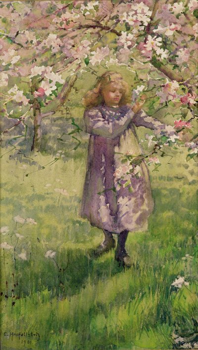 リンゴの花を摘む、1901 作： Ethel Horsfall Ertz