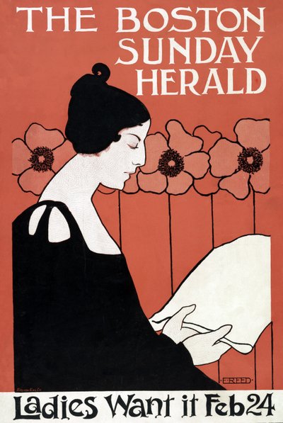 ボストンサンデーヘラルド-女性は2月24日、パブ。 C. 1900 作： Ethel Reed