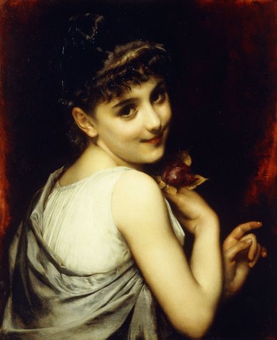 赤いバラを抱く若い美女 作： Etienne Adolphe Piot