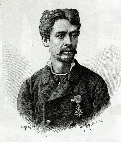 ガリエニ指揮下のアフリカ遠征（1879-1882）の際のタウタン医師の肖像。ジョセフ・ガリエン司令官の物語「Exploration du Haut Niger（ニジェール河畔の探検）」（現在のマリ）を説明するために、E.ロンジャットが写真から作成した版画 作： Etienne Antoine Eugene Ronjat