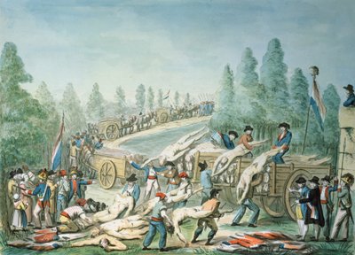 革命中の死体の輸送、1790年頃（紙にペンとインクとガッシュ） 作： Etienne Bericourt