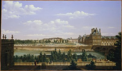1813年、オルセー橋から見たチュイルリー宮殿の庭園と宮殿（油彩・カンヴァス） 作： Etienne Bouhot