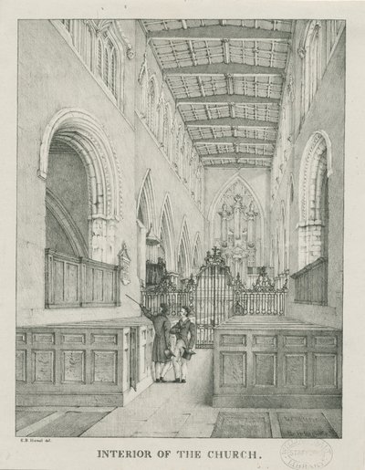 タムワース教会の内部：リトグラフ、nd [1796-1865] 作： Etienne Bruno Hamel