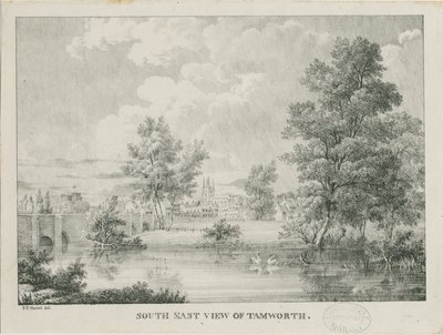 タムワース-南からの遠景：リトグラフ、nd [1796-1865] 作： Etienne Bruno Hamel
