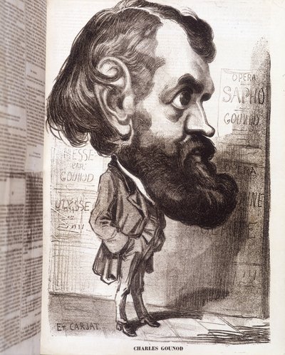 19世紀にエティエンヌ・カルジャが描いた作曲家シャルル・グノー（1818-1893）の風刺画。 作： Etienne Carjat