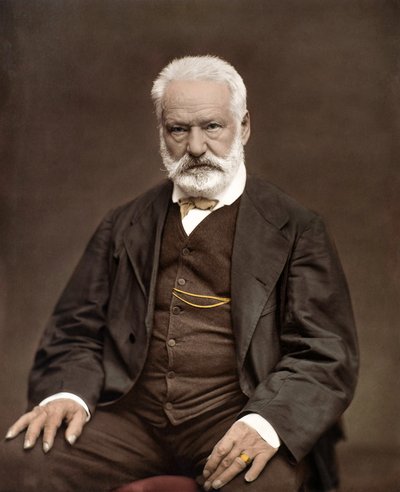 フランスの作家・詩人ヴィクトル・ユーゴー（1802-1885）の肖像、エティエンヌ・カルジャ（1828-1906）の写真に着色 - Victor Hugo (1802-1885).イギリスの作家・詩人、1870年頃。カラー写真。 作： Etienne Carjat