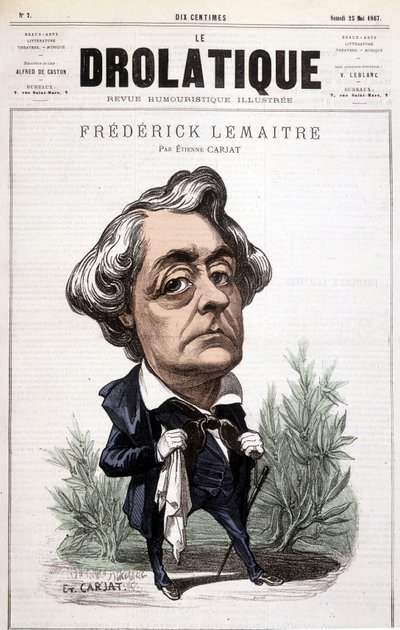 ドロラティック、フレデリック・ルメートル（1800/1876）は、ヴィクトル・ユーゴーと親交のあった、ドラマチックな役柄で有名な俳優です。君の風刺画だよ、Carjat。 作： Etienne Carjat