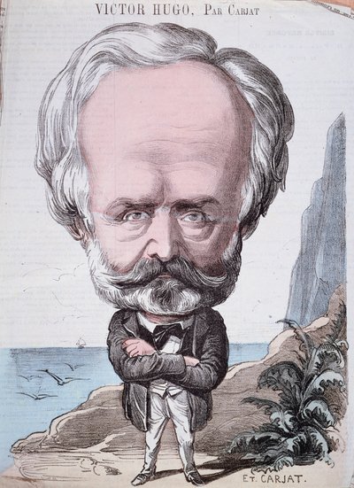 ジャージーロックのビクターユーゴー（1802-85年）、1867年（カラー彫刻） 作： Etienne Carjat