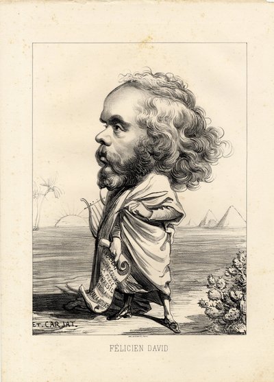 飛翔する葉 - エティエンヌ・カルジャ(1826-1906)のイラスト。エジプト、竪琴、ピラミッド - ダヴィッド・フェリシアン(1810-1876) 作： Etienne Carjat