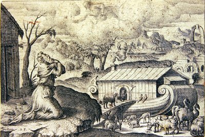 ノアが神の指示を聞いて箱舟を埋める様子（彫刻） 作： Etienne Delaune