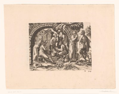 スープと手に息を吹き込むサテュロスと農民の寓話 作： Etienne Dupérac (attributed to)