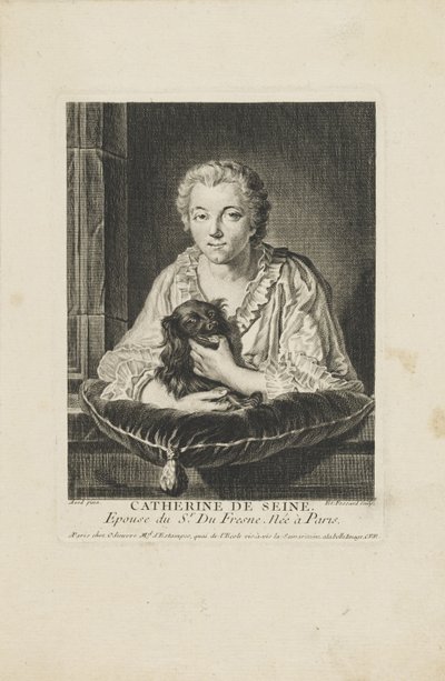 女優のマダム・キノー＝デュフレーヌの肖像 1705-1767年、c. 1750年。 作： Etienne Fessard