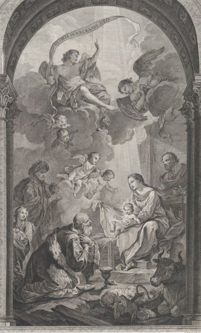 パリのファウンドリングのチャペル: マギ・ガスパールとメルキオールがEを崇拝., 1752. 作： Etienne Fessard