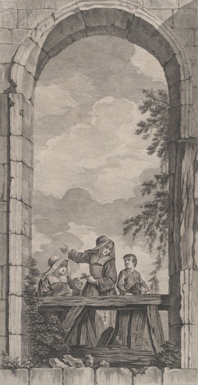パリのファウンドリングのチャペル: キリスト降誕の場面を見る修道女と少年,..., 1757. 作： Etienne Fessard