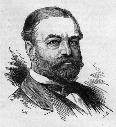 フランスの政治家Adolphe Cochery (1819 - 1900)の肖像。11月26日付「Le Monde Illustré」No.1287に掲載されたボクールの版画。 作： Etienne Gabriel Bocourt