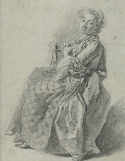 左の座っている若い女性の習作 作： Etienne Jeaurat (attributed to)