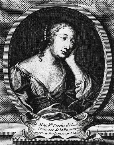 フランスの小説家、マリー＝マドレーヌ・ピオッシュ・ド・ラ・ヴェルニュ、コンテス・ド・ラ・ファイエット（1634-1693）、エティエンヌ・ジェハンディエ・デロシェール（1668-1741）による彫刻のメダリオン肖像画 作： Etienne Jehandier Desrochers