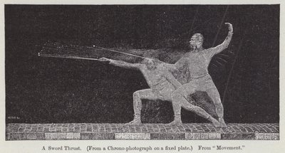 剣を突き刺す動作を示すクロノフォトグラフ（彫刻 作： Etienne Jules Marey