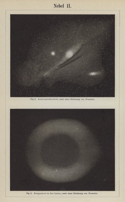 琴座のアンドロメダ星雲と環状星雲の眺め（彫刻作品 作： Étienne Léopold Trouvelot