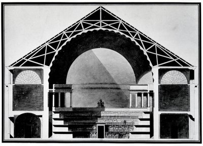 フランス王立図書館、建物の断面図。エティエンヌ・ルイ・ブーレ（Etienne-Louis Boullee）、フランスの建築家（1728～1799年）の建築。 作： Etienne Louis Boullee