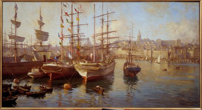 オレンジのバラセル。 (マルセイユ港の眺め)。 エティエンヌ・マルタン (1858-1945) の絵画 作： Etienne Philippe Martin