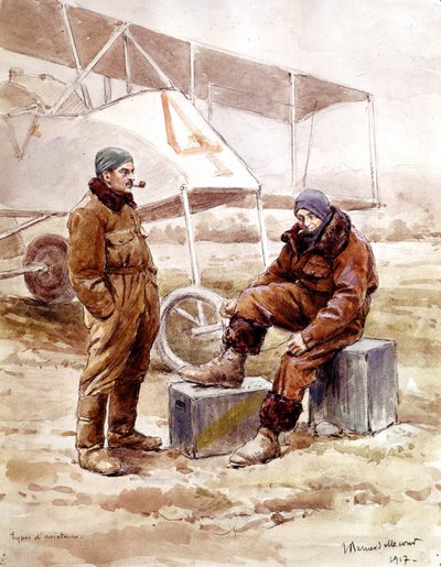 1917年のパイロットと爆撃機「ヴォイザン」 作： Etienne Prosper Berne Bellecour