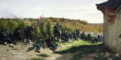 1870年10月21日、1877年10月21日のルイユマルメゾンの戦いでのセーヌ河岸 作： Etienne Prosper Berne Bellecour
