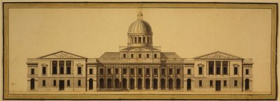 米国議会議事堂の設計、1793年（紙にインク、ウォッシュ、水彩） 作： Etienne Sulpice Hallet