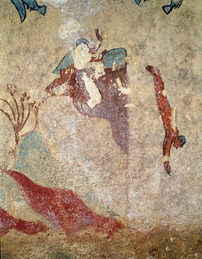 潜水士。(フレスコ画の詳細、前520-510年) 作： Etruscan