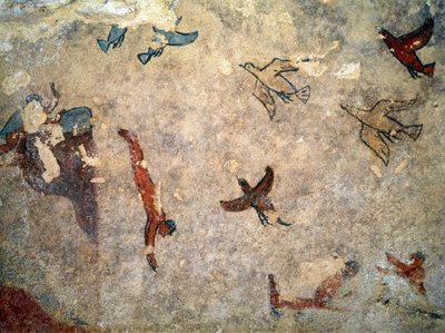 潜水士。(フレスコ画の詳細、前520-510年) 作： Etruscan