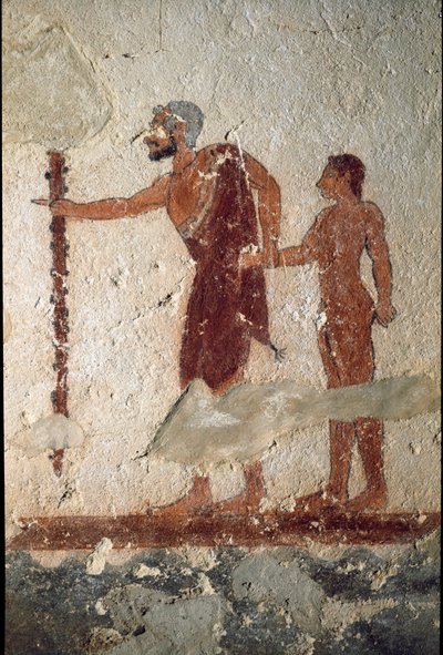 若者を連れた老人（フレスコ画、細部、紀元前530年 作： Etruscan