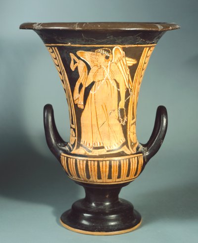 翼のある精霊を描いたバークレー画伯のカリック・クラター（大型花瓶）。赤絵の土器。エトルリア文明、紀元前4世紀。 作： Etruscan