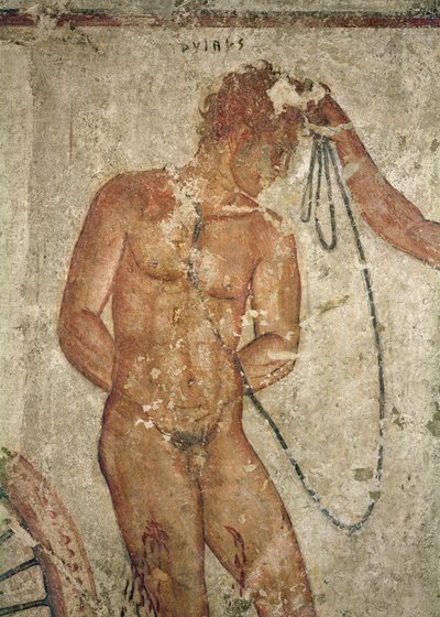 トロイの木馬の捕虜の詳細（ヴルチのフランソワ墳墓より、紀元前320〜280年頃、フレスコ画） 作： Etruscan